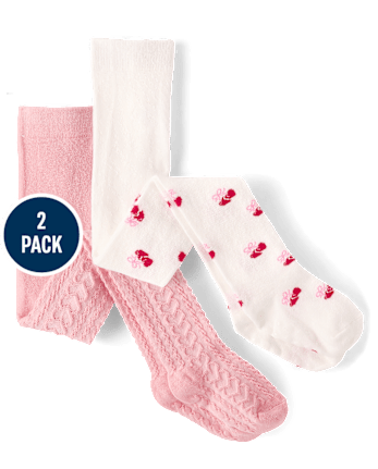 Girls Heart Cherry Cable Knit Tights 2-Pack - Mon Cheri