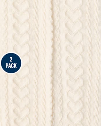 Girls Bow Cable Knit Tights 2-Pack - Petit Paris