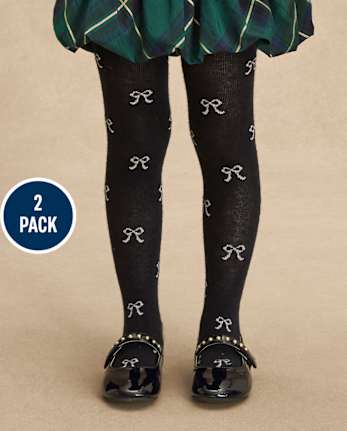Girls Bow Cable Knit Tights 2-Pack - Petit Paris