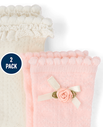 Girls Rosette Ruffle Crew Socks 2-Pack - Enchanted Garden