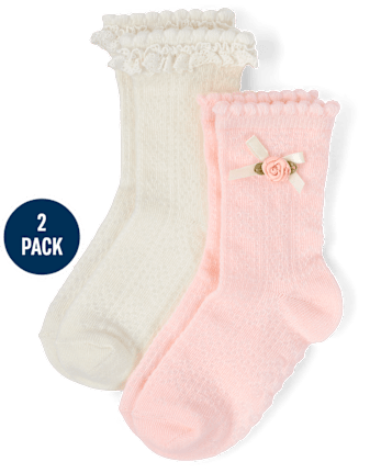 Girls Rosette Ruffle Crew Socks 2-Pack - Enchanted Garden