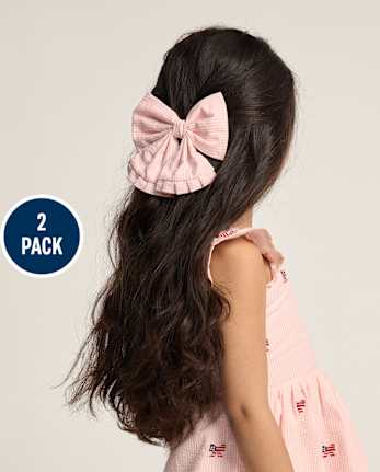 Girls Floral Ruffle Bow Hair Clip 2-Pack - Nantucket Charm