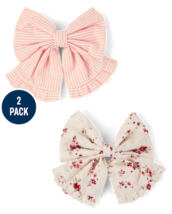Girls Floral Ruffle Bow Hair Clip 2-Pack - Nantucket Charm