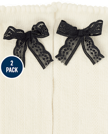Girls Bow Knee Socks 2-Pack - The Leopard Edit
