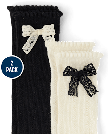 Girls Bow Knee Socks 2-Pack - The Leopard Edit