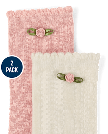Girls Rosette Eyelet Knee Socks 2-Pack - Blue Sky Mountain