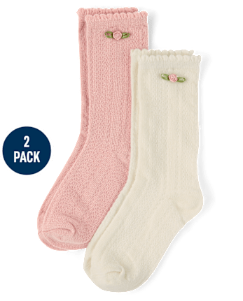 Girls Rosette Eyelet Knee Socks 2-Pack - Blue Sky Mountain