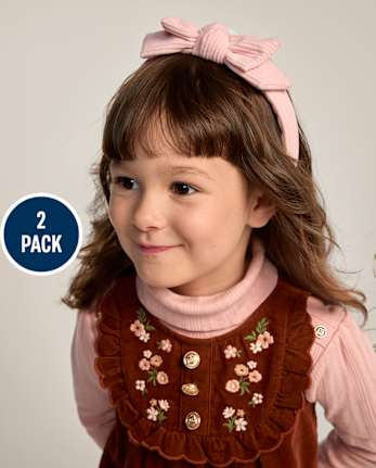 Girls Embroidered Floral Bow Headband 2-Pack - Blue Sky Mountain