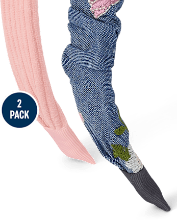 Girls Embroidered Floral Bow Headband 2-Pack - Blue Sky Mountain