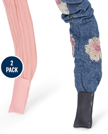 Girls Embroidered Floral Bow Headband 2-Pack - Blue Sky Mountain
