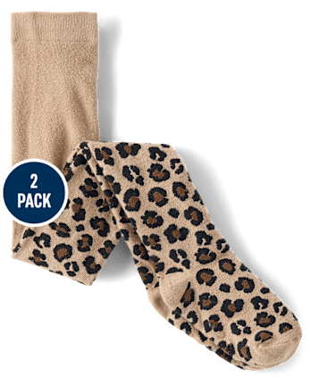Girls Leopard Ribbed Tights 2-Pack - The Leopard Edit