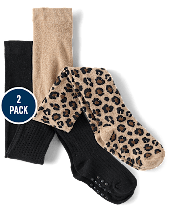 Girls Leopard Ribbed Tights 2-Pack - The Leopard Edit