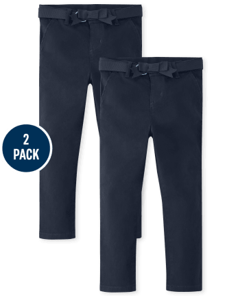 Girls Stain And Wrinkle Resistant Chino Pants 2-Pack - Uniform