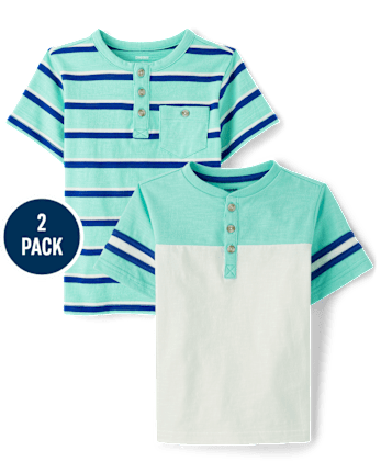 Boys Striped Colorblock Henley Top 2-Pack - Little Essentials