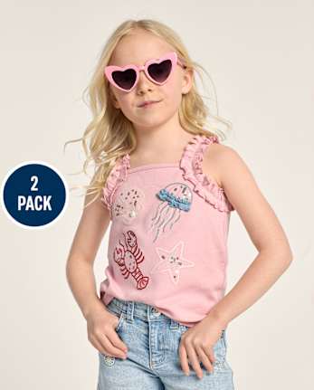 Girls Embroidered Sea Creature Tank Top 2-Pack - Driftwood Bay