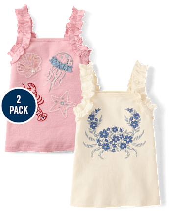 Girls Embroidered Sea Creature Tank Top 2-Pack - Driftwood Bay