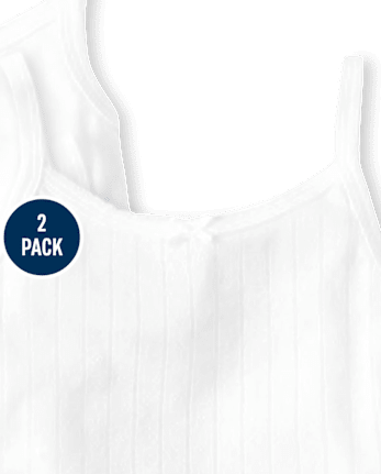 Girls Sleeveless Picot-Trim Basic Cami 2-Pack - WHITE | The
