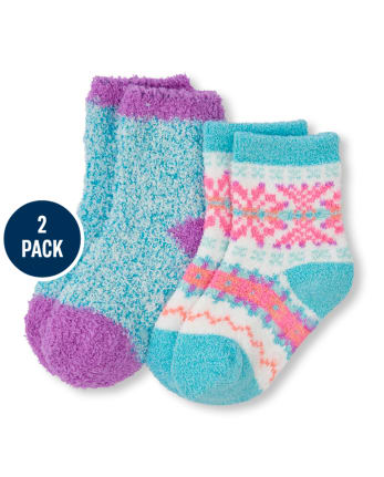 Toddler Girls Fair Isle Print And Solid Cozy Socks 2-Pack