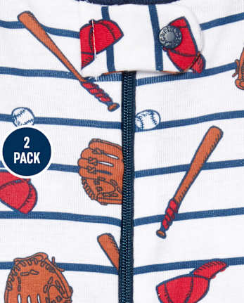 Pijamas de una pieza de algodón con ajuste ceñido de béisbol para bebés y niños pequeños, paquete de 2