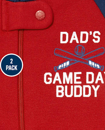 Pijamas de una pieza de algodón con ajuste ceñido de béisbol para bebés y niños pequeños, paquete de 2