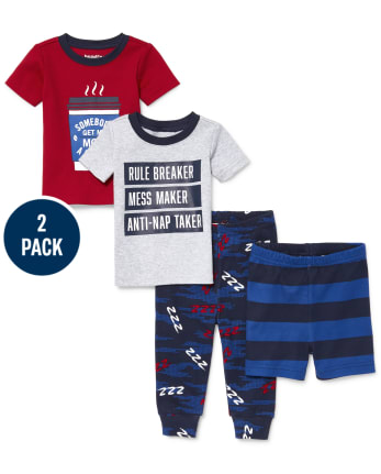 Baby And Toddler Boys Rule Breaker Snug Fit Cotton 4-Piece Pajamas