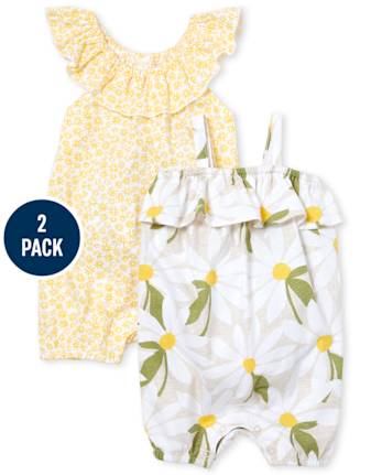 Lot de 2 barboteuses à volants et fleurs pour bébé fille