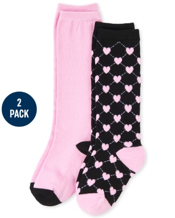 Girls Heart Knee Socks 2-Pack