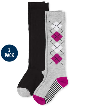 Girls Argyle Knee Socks 2-Pack