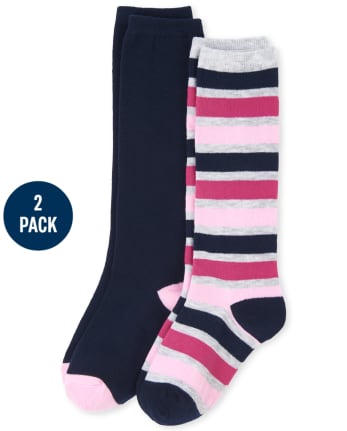 Privilegio Estados Unidos Llevar Paquete de 2 calcetines hasta la rodilla con rayas de uniforme para niñas |  The Children's Place - MULTI CLR