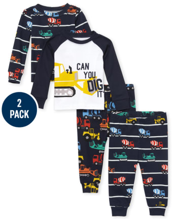 Baby And Toddler Boys Construction Snug Fit Cotton 4-Piece Pajamas
