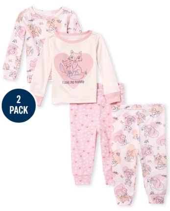 Baby And Toddler Girls Fox Snug Fit Cotton 4-Piece Pajamas