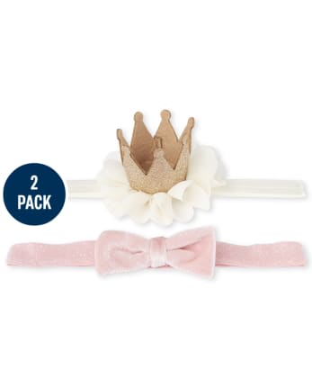 Baby Girls Glitter Flower Crown Headwrap 2-Pack
