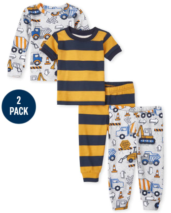 Baby And Toddler Boys Mom Construction Snug Fit Cotton 4-Piece Pajamas