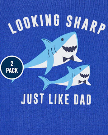 Pyjama 4 pièces en coton ajusté Shark Dad pour bébés et tout-petits garçons
