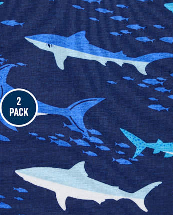 Pyjama 4 pièces en coton ajusté Shark Dad pour bébés et tout-petits garçons
