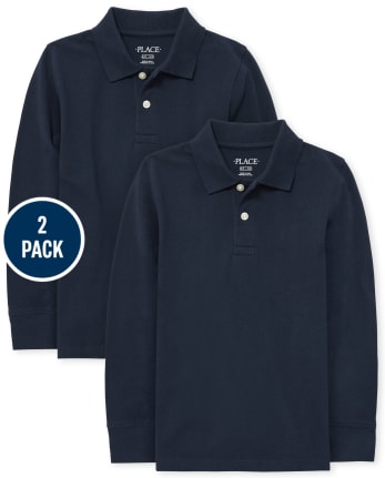 Boys Uniform Long Sleeve Pique Polo 2-Pack