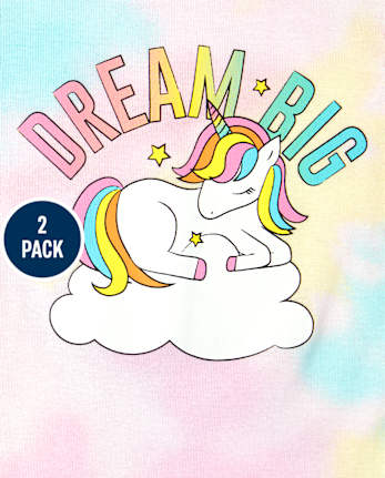 Girls Unicorn Tie Dye Snug Fit Cotton 4-Piece Pajamas