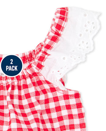 Baby Girls Gingham Ruffle Romper 2-Pack