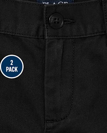 Shorts chinos elásticos de uniforme para niños, paquete de 2