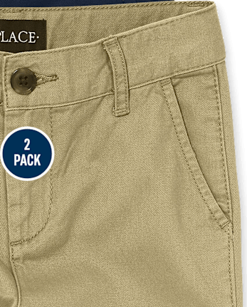 Shorts chinos elásticos de uniforme para niños, paquete de 2