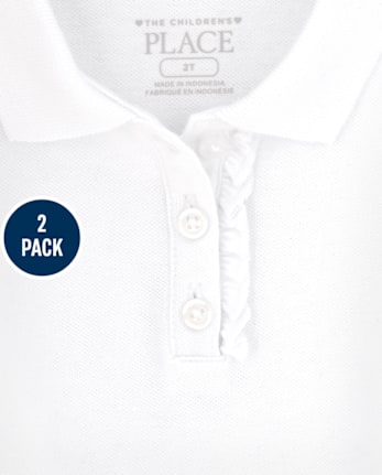 Polo de piqué con volantes de uniforme para niñas pequeñas, paquete de 2