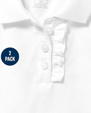 Polo de piqué con volantes de uniforme para niñas pequeñas, paquete de 2