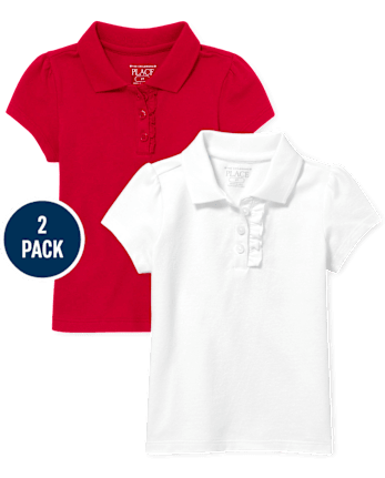 Lot de 2 polos uniformes en piqué à volants pour toute-petite fille