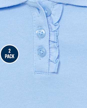 Polo de piqué con volantes de uniforme para niñas pequeñas, paquete de 2