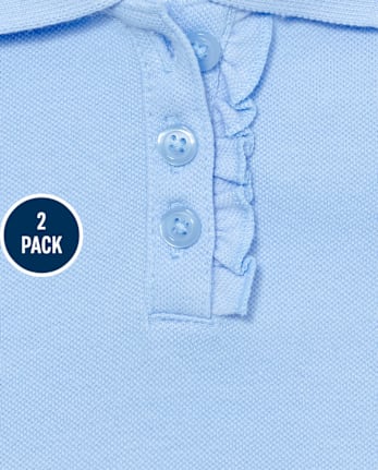 Polo de piqué con volantes de uniforme para niñas pequeñas, paquete de 2