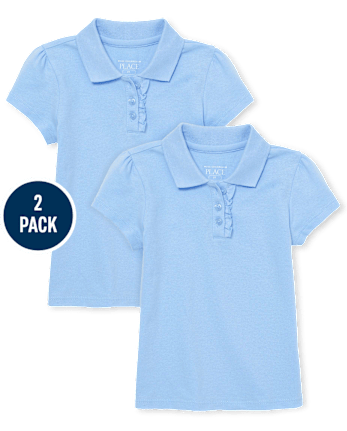 Polo de piqué con volantes de uniforme para niñas pequeñas, paquete de 2