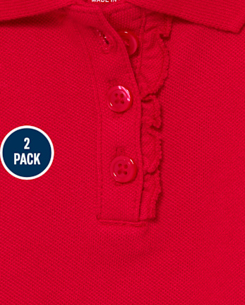 Polo de piqué con volantes de uniforme para niñas pequeñas, paquete de 2