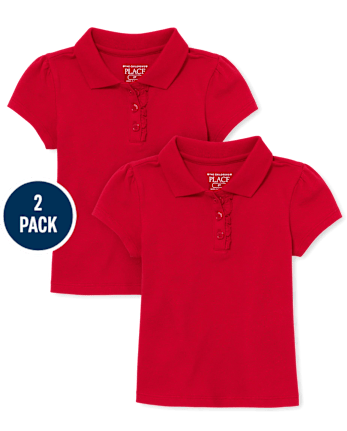 Polo de piqué con volantes de uniforme para niñas pequeñas, paquete de 2