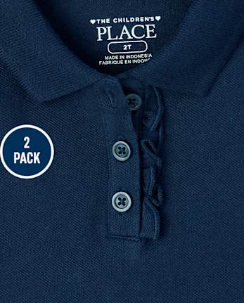 Toddler Girls Uniform Ruffle Soft Stretch Pique Polo 2-Pack