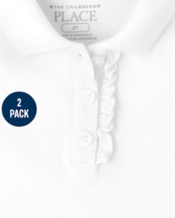 Toddler Girls Uniform Ruffle Soft Stretch Pique Polo 2-Pack